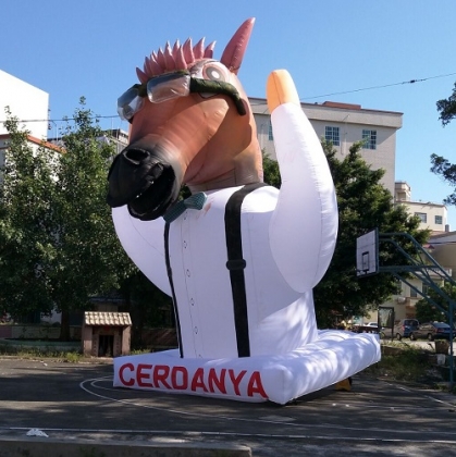 Inflatable donkey status, in...