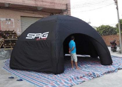 black inflatable dome tent